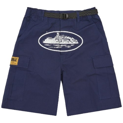 Corteiz Alcatraz Cargo Shorts in Navy Blue Corteiz Alcatraz Cargo Shorts in Navy Blue
