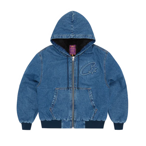 Corteiz Embossed C-Star Denim Work Jacket Blue Corteiz Embossed C-Star Denim Work Jacket Blue