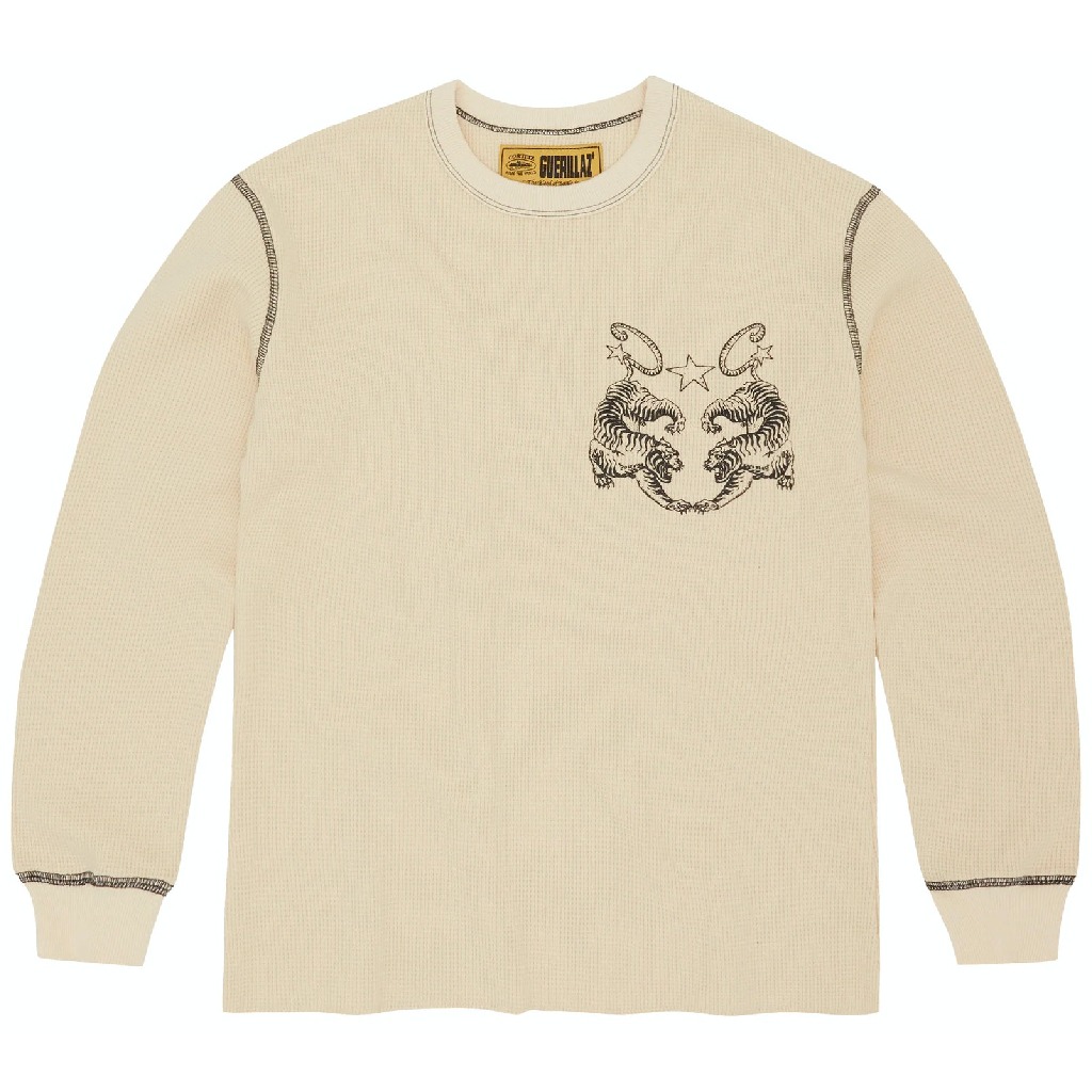 Corteiz Tiger Waffle Long Sleeve Sweatshirt in Cream Corteiz Tiger Waffle Long Sleeve Sweatshirt in Cream