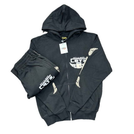 Corteiz Gasolina Black Zip-Up Tracksuit