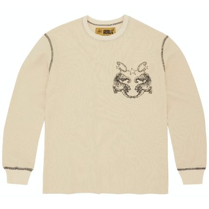 Corteiz Tiger Waffle Long Sleeve Sweatshirt in Cream